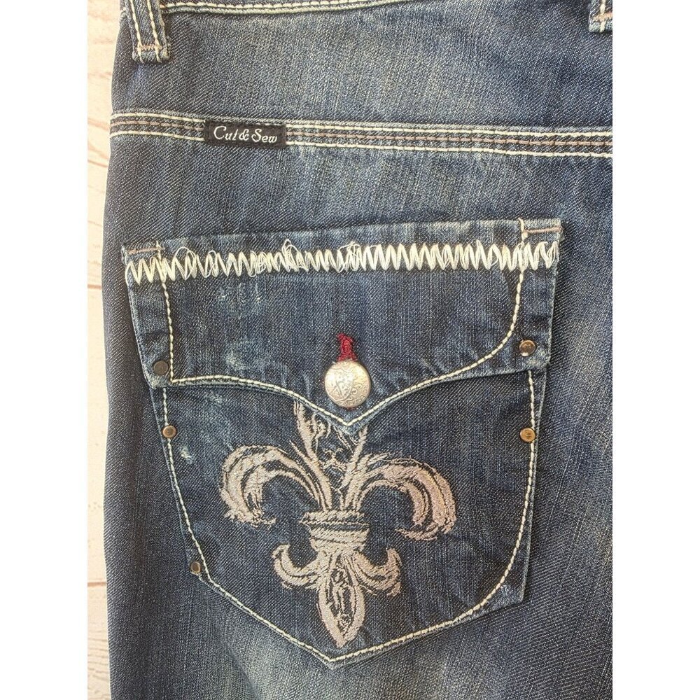 Marc Ecko Cut & Sew Jeans Mens Sz 34x33 Straight Leg Fleur Pocket Y2K Denim - Picture 6 of 12